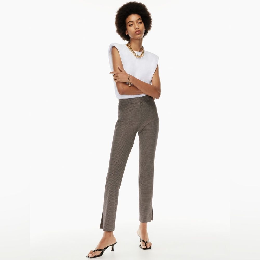 Babaton Houndstooth Mid Rise Skinny Leg Trousers Brown Black 00